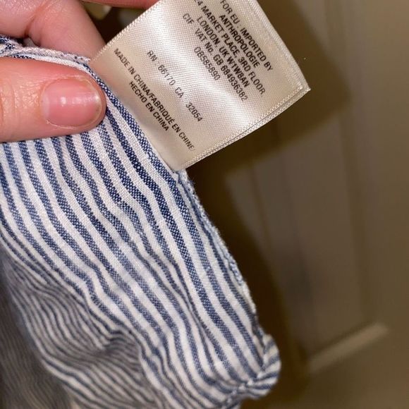 Anthropologie Maeve Women's Linen Camp Shirt Striped Blouse Lace Back Size Large - Picture 5 of 11